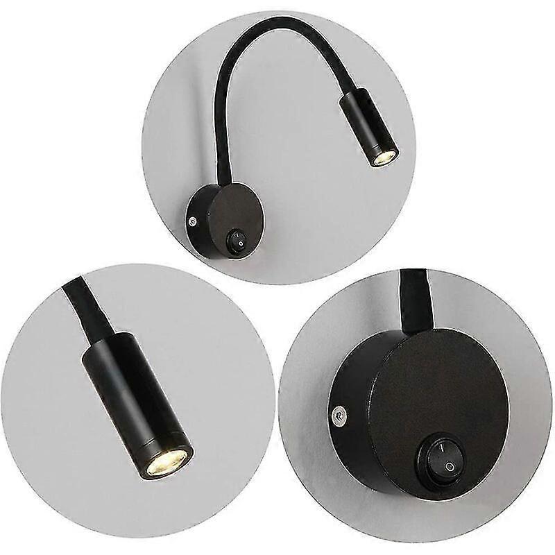 2 Pieces Black 3w Wall Reading Lamp, Flexible Adjustable Neck Sconce Aluminum Desk Lamp, Bedside Lamp With Switch Led Eye Care