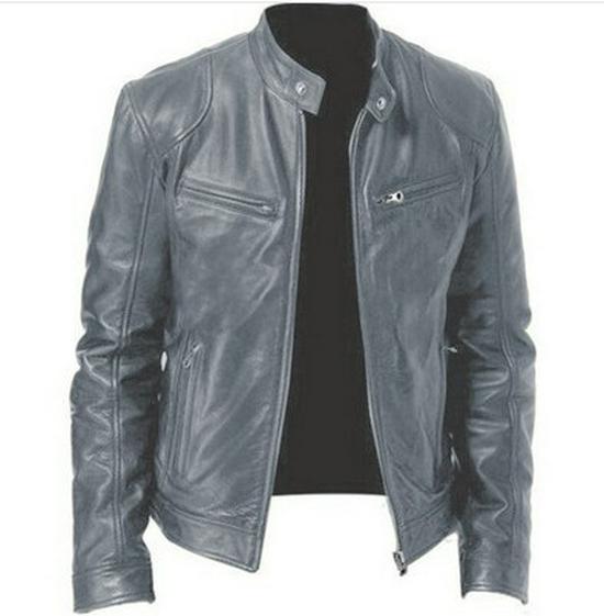 2024 Men's Stand-Up Collar Leather Jacket: Trendy Spring/Autumn Motorcycle Coat