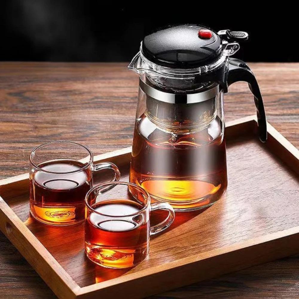 Ceainic din Sticlă Rezistentă la Căldură cu Filtru One Click, Aparat pentru Ceai și Cafea, Design de Separare a Apei, Articole de Ceai pentru Acasă