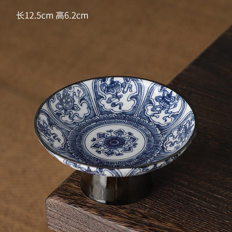 Čínska keramická miska na ovocie Modrobiely porcelán Vysoká noha Tanier na čajové pečivo Vynikajúci keramický šperk Tácka na odkladanie čajových šálok