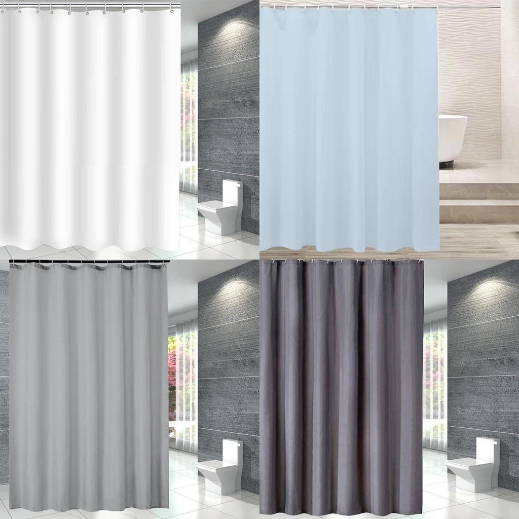 Waterproof Solid Color Polyester Shower Curtain Hooks Set For Decor Bathroom