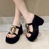 11CM Mode Dames Platform Slippers Hoge Hakken Comfortabele Sleehakken Strand Flip Flops Zomer Sandalen Dikke Leren Schoenen Vrouw
