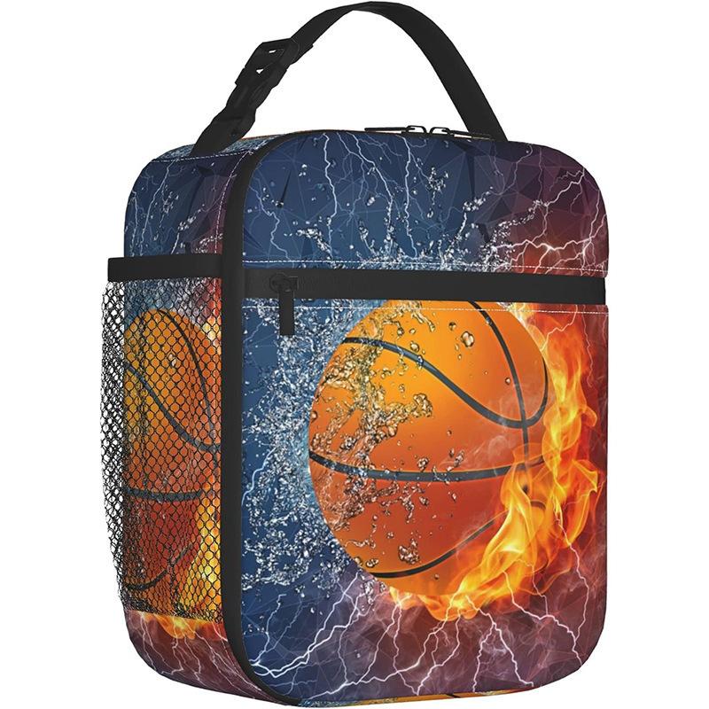 Basketball Cartoon Pattern Student Meal Bag Outdoor Camping Crisper Fruit Storage Bag Portable Meal Bag