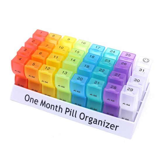 

Monthly Pill Organizer 2 Times A Day Pill Box 31 Day One Month Travel Pill Container 32 Compartments AM PM Pill Case for Medication Supplements A