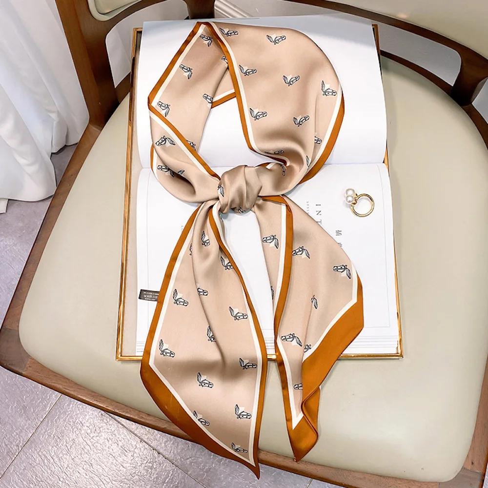 Long Silk Scarf Bag Tie Lady Neck Skinny Scarves Hairband Foulard Horse Print Brand Lady Neckerchief Ribbon  Spring New