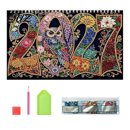 New Year Gift for Artists 2027 DIY Faux Diamond Art Hanging Calendar, Rhinestone Painting Illustration Seasonal Craft Enthusiasts Theme Spiral