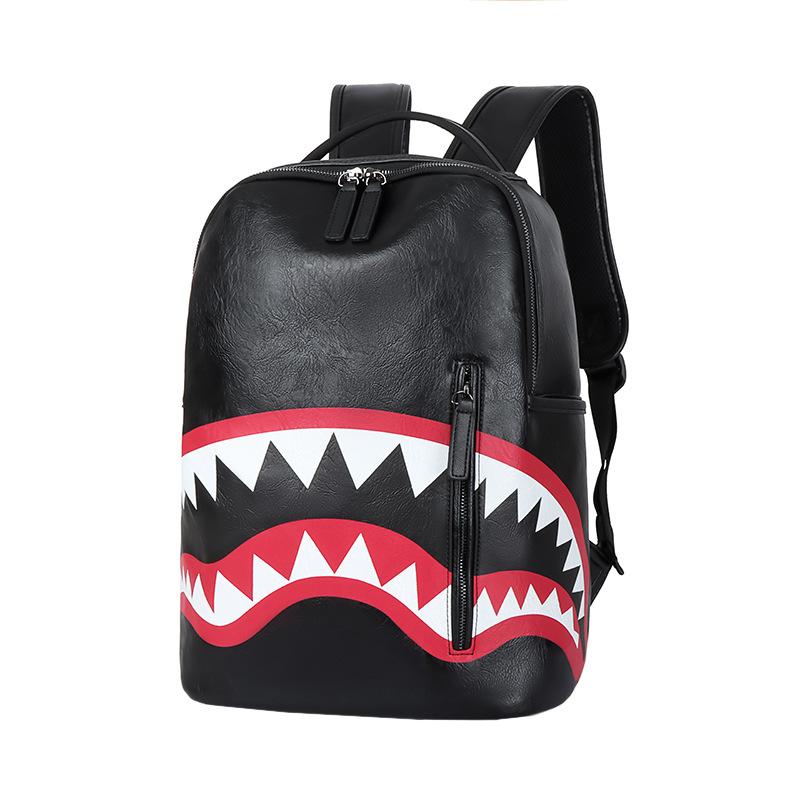 Men's backpack travel bag fashion plaid backpack school bag large capacity street trend shark bag