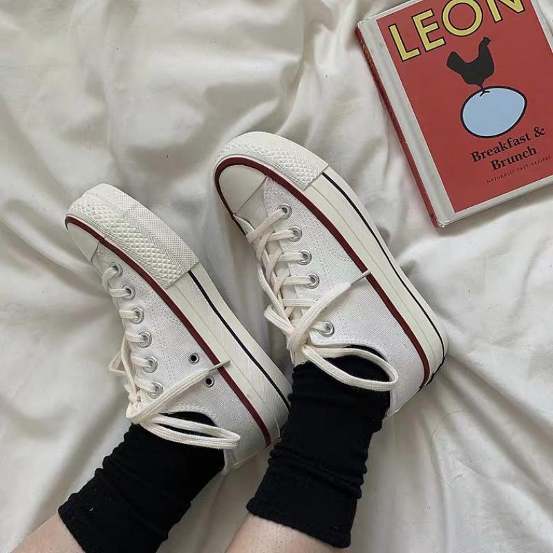 Platform canvas shoes women's 2024 spring new low-top little white shoes student versatile casual black board shoes cloth shoes
