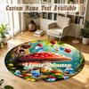 Round Rug Custom NameSmurfs Pattern Non Slip Carpet Home Floor Decor