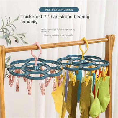 32 Clips Folding Clothes Dryer Hanger Windproof Socks Underwear Drying Rack Household Children Adults Storage Laundry Rack