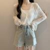 Women's V-neck Thin Knit Cardigan Summer Hollow Out Plus Size Sun Protection Clothing Outer Cover Up Top