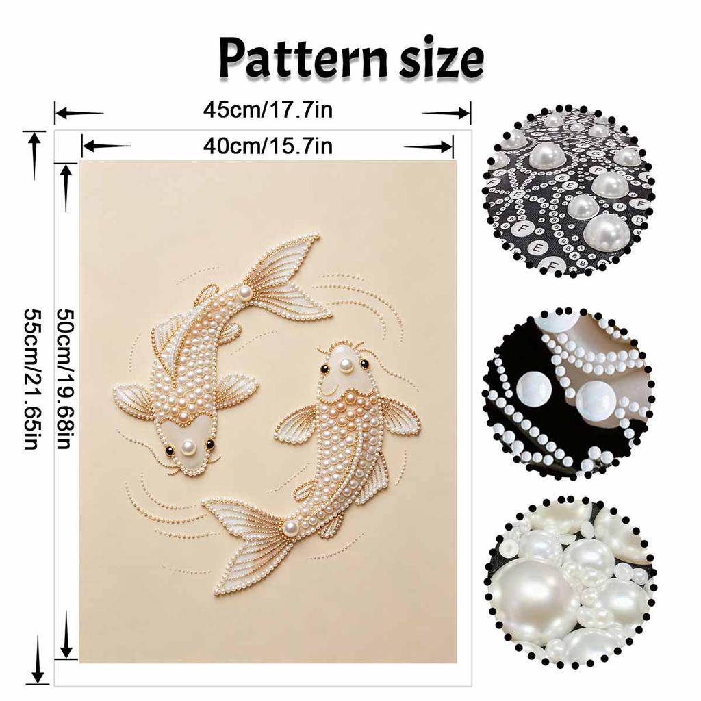 DIY Pearl Embroidery Diamond Painting Kit Koi Fish Sparkling Beads Art Craft Handmade Decoration Gift for Home Use