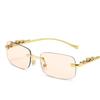 Nye Rimless Rektangel Vintage Metal Leopard Head Solbriller Innrammeløse Brilleskjermer for kvinner Menn