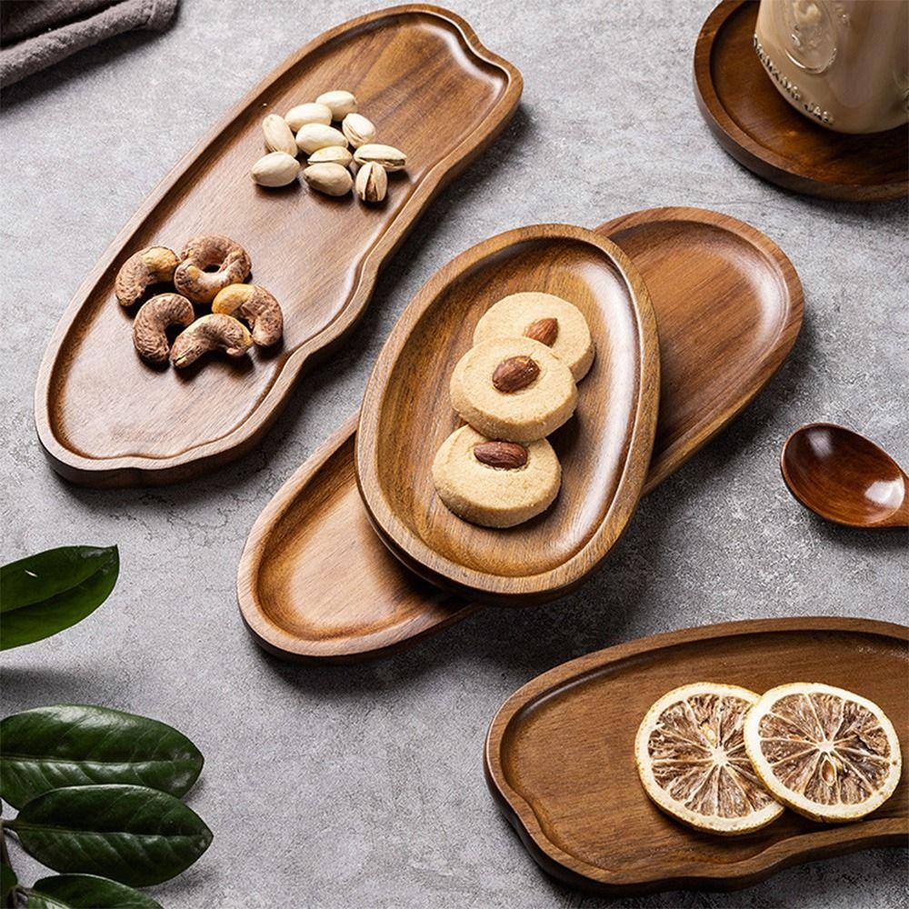 High Quality Acacia Wood Tea Tray Coffee Japanese Style Dessert Plate Tableware Irregular Dried Fruit Snack Plate Party Serving
