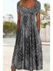 Europäisches & Amerikanisches Sommer Retro Print Mittelhoher Taillenlanger Kleid - Kurzarm, Rundhalsausschnitt, Bequemer Lässiger Stil Pullover