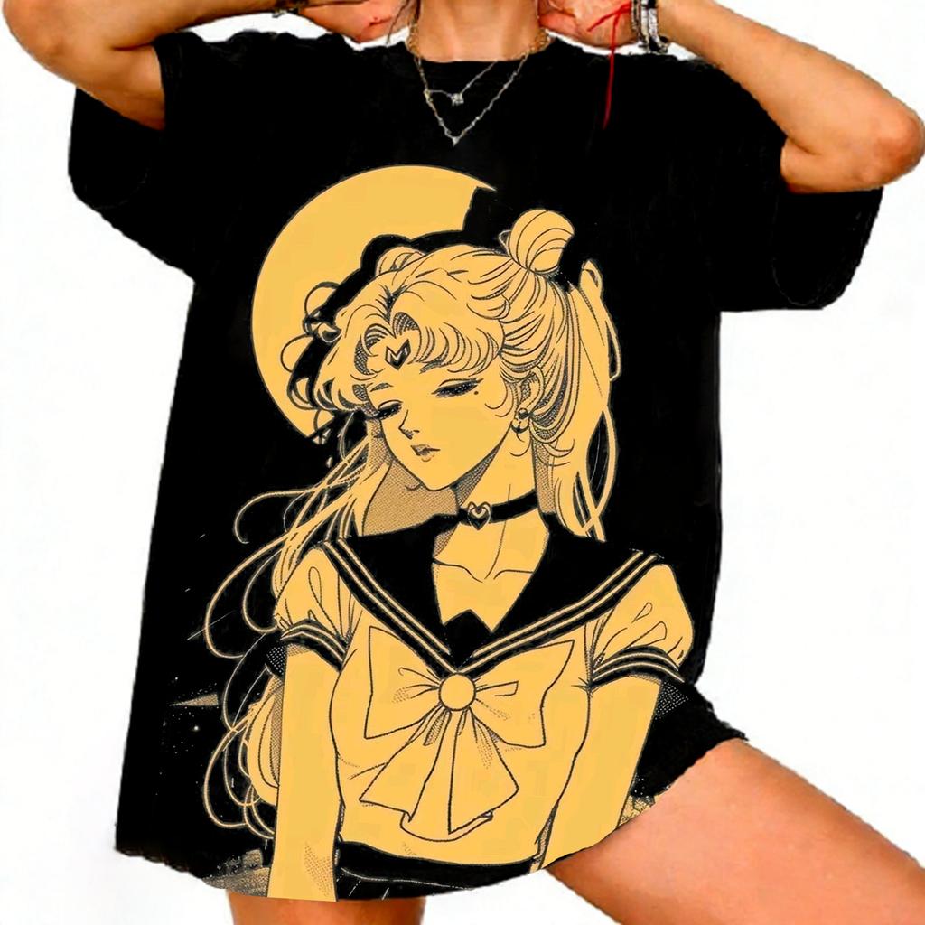 Sailor Moon Retro 90er Anime Grafik T-Shirt Sommer Baumwolle Unisex Damen Tee Streetwear Lässig Trend Kurzarm Paar Hip Hop Oberteil
