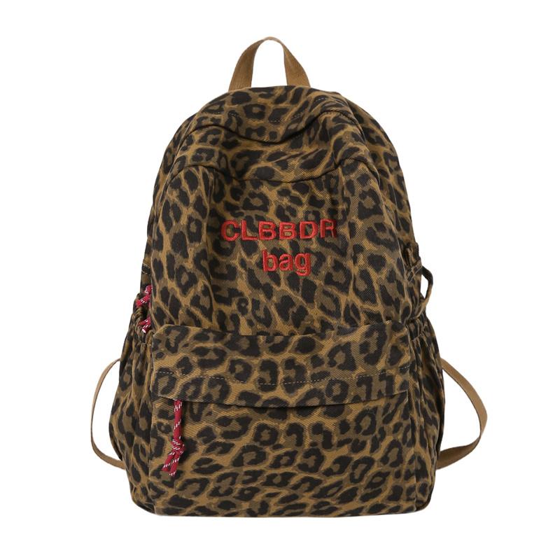 Leopard Print Canvas Fashion Backpack for Women, Casual School Travel Bag with Detachable Shoulder Straps