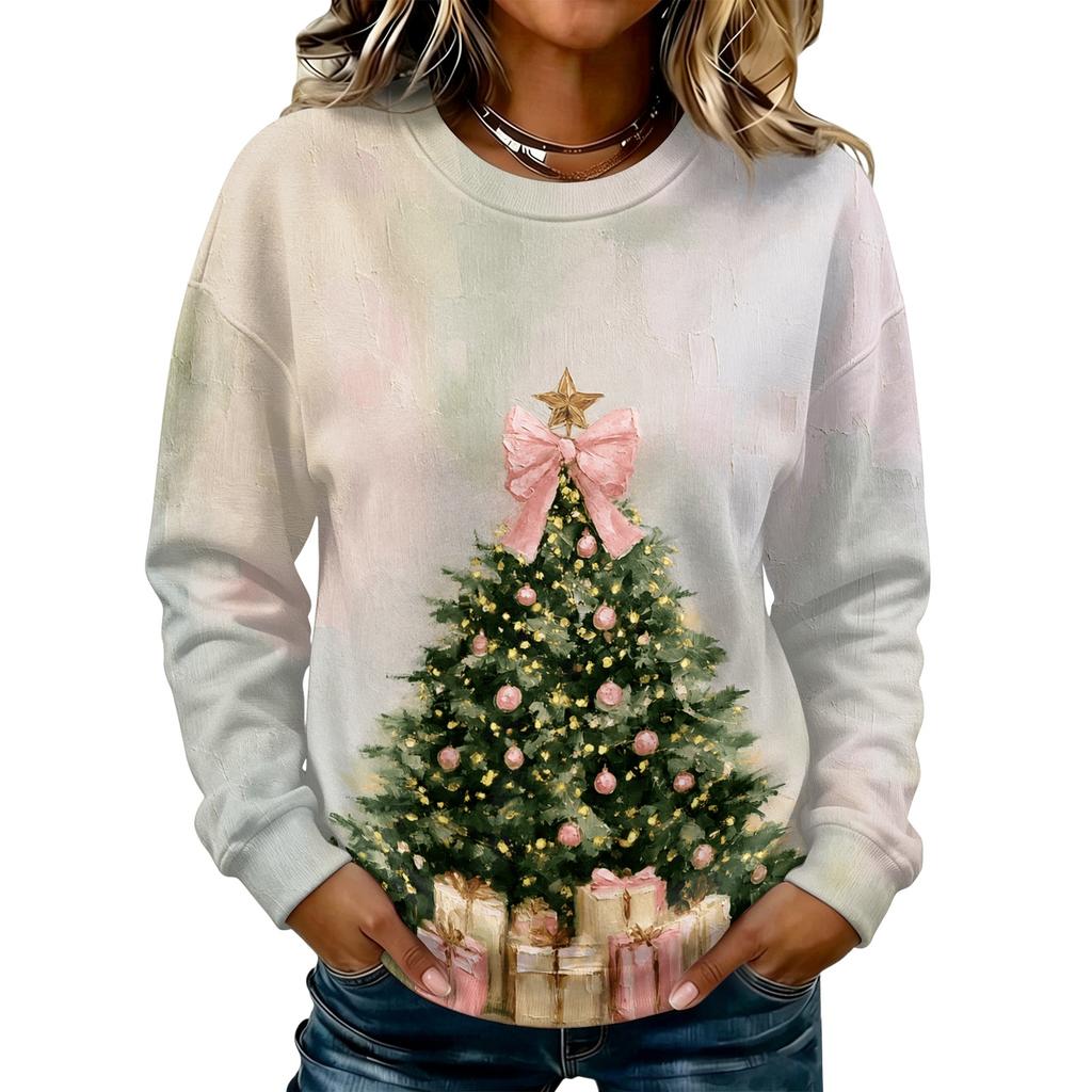 Women's Casual Christmas Print Long Sleeve Neck Sweatshirt