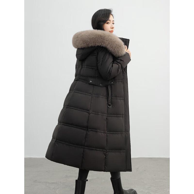 Dámská dlouhá péřová bunda s kapucí a límcem z liščí kožešiny XueZhongFei