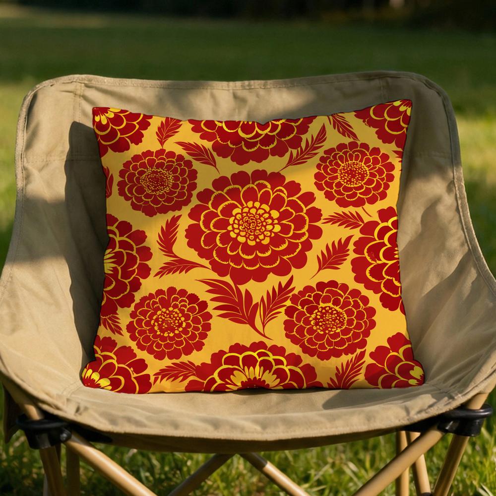 Vintage Gold Flowers Cushion Cover Soft Reversible  Durable Pillow Cover  MultiScene Use for Home  Car Daily Comfort