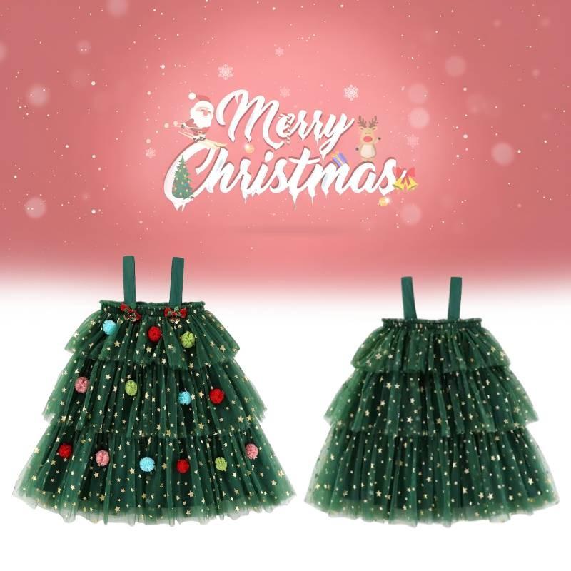 Tree Christmas Dress Children Suspenders Mesh Dress Party Decoration Clothe