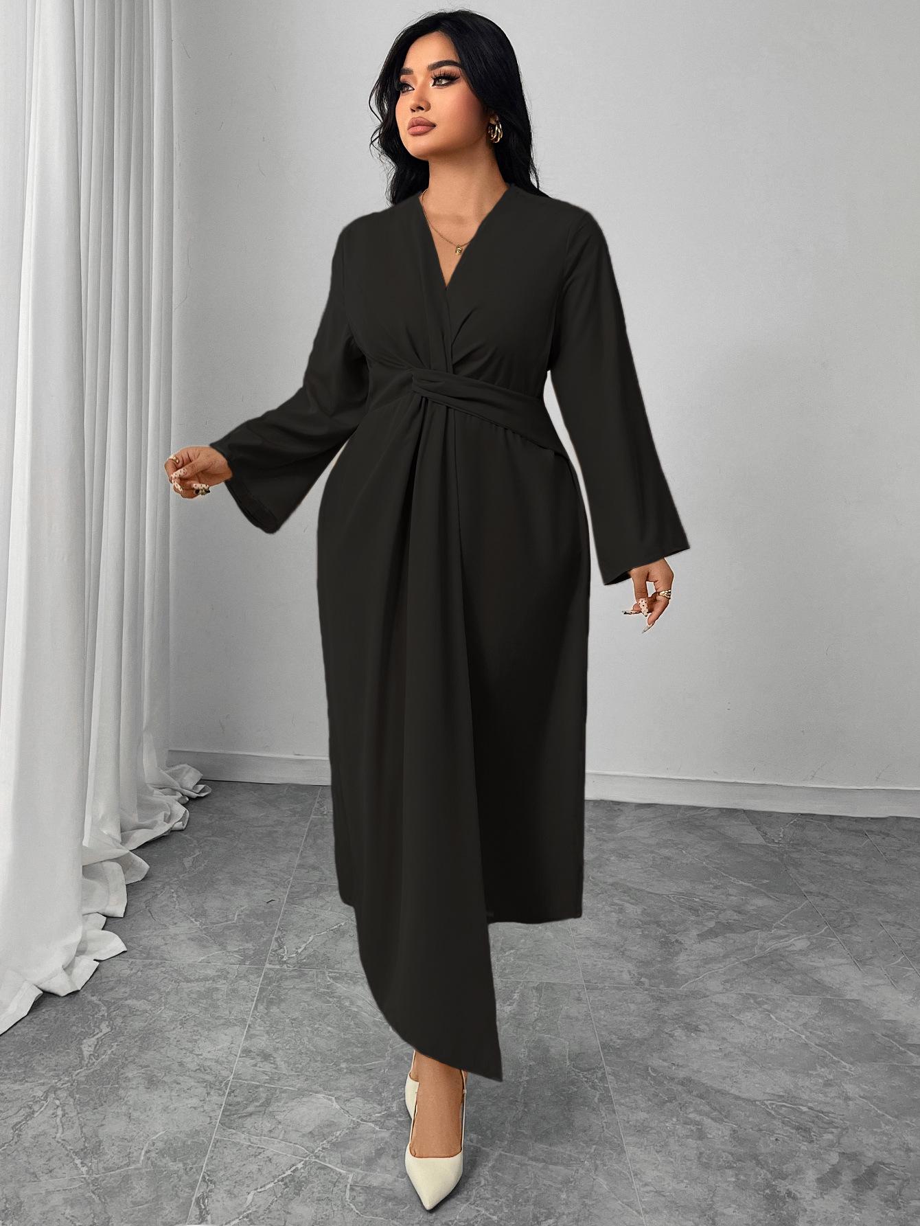 

Элегантное облегающее платье с длинными рукавами, подчеркивающее талию, с асимметричным подолом 2XL чёрный