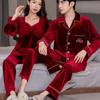 2025 Couple Pajamas: Women's Gold Velvet Long Sleeve & Men's Fleece Lined Korean Style Homewear