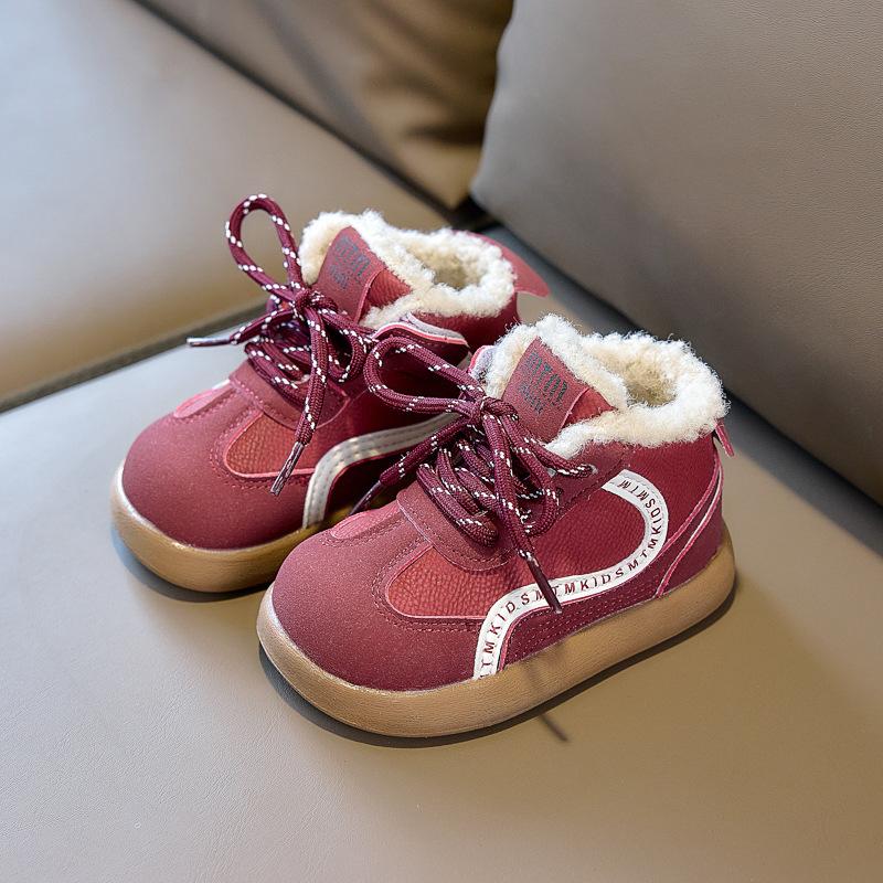 Children's Leather Boots with Thick Cotton Lining, Faux Lamb Wool, Warm Snow Boots, Winter Style, Waterproof and Non-slip Cotton Boots for Boys and