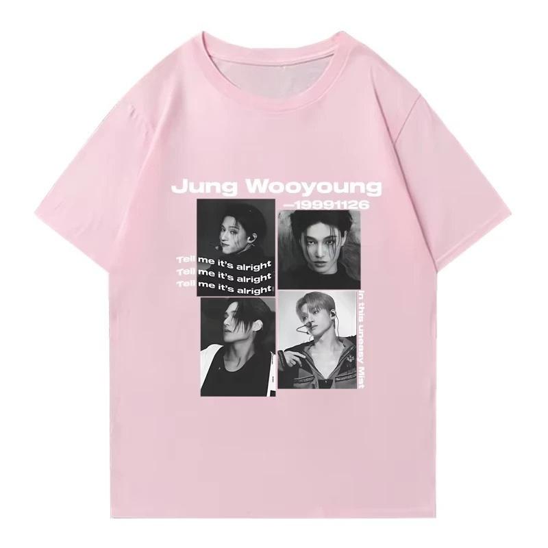 2026 Kpop Ateez Wooyoung Graphic Black T-shirt Men Women Fashion Oversized Short Sleeve T Shirts Unisex Summer 100% Cotton Tops