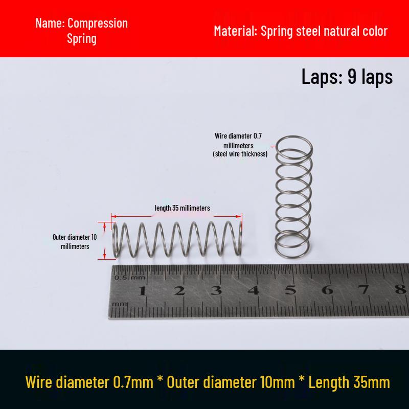 Druckfeder mit Rückstellfunktion aus Federstahl, 0,7 mm Drahtdurchmesser, 8-12 mm Außendurchmesser