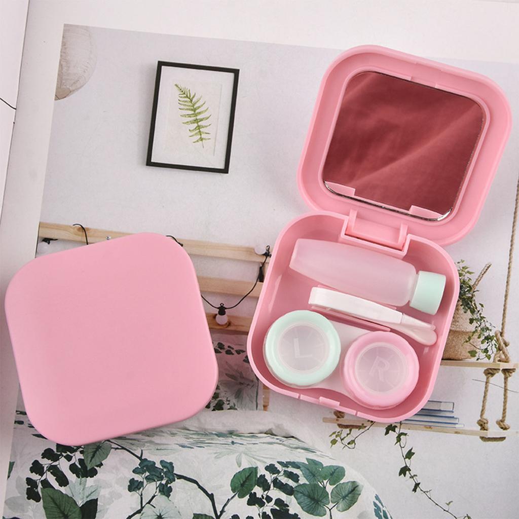 Contact Lens Box Plastic Leakage Proof Dustproof Portable Square Contact Lens Case Pink