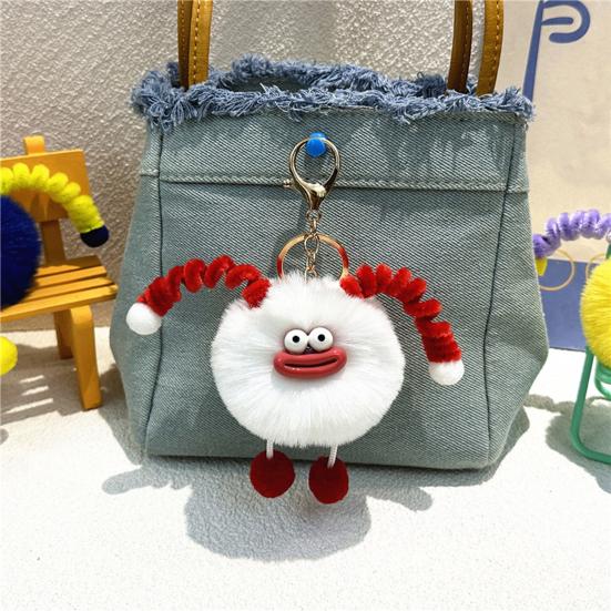 Schoolbag Accessories Sausage Mouth Creature Plush Keychain, Cartoon Fuzzy Ball Keyring Pendant, Stuffed Doll Toy Decorative Keychain for Handbags