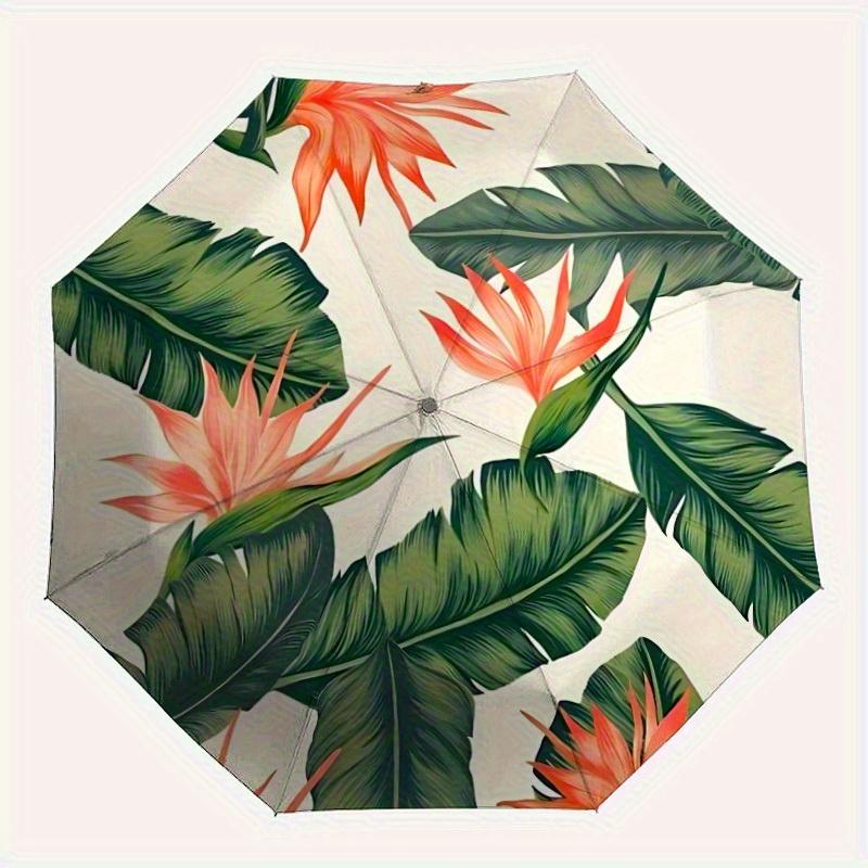 

1pc Tropical Leaves Automatic Folding Umbrella, Portable & Foldable Design with 8 Ribs, Casual Outdoor Accessory Halloween and Christmas gif