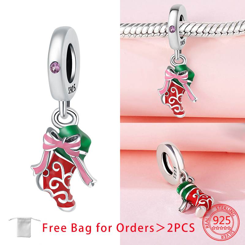 Charms Christmas Series Christmas Hat Socks Bell Snowman Copper Beads Pendant Women Original Bracelet Diy Christmas Gift