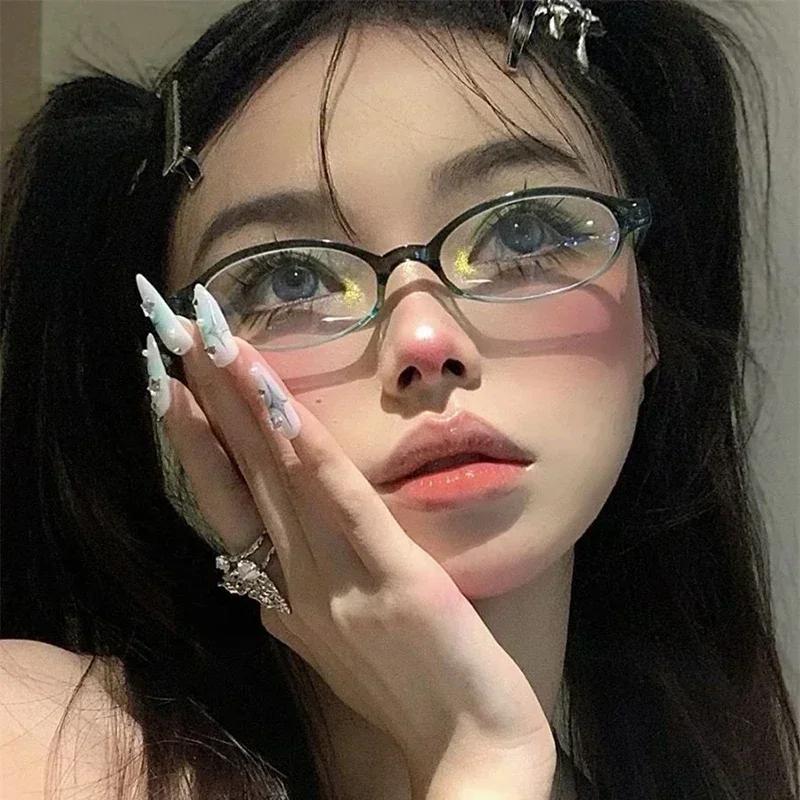 Gafas Ovaladas Retro Y2K para Mujer Montura Pequeña Gafas para Ojos Gafas Bloqueadoras de Luz Azul Gafas de Lectura Ópticas de Grado PC para Mujer Gafas