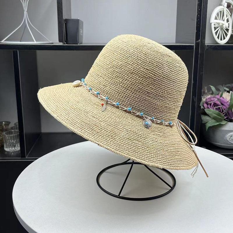 Handmade crochet raffia hat women's summer travel sunscreen UV protection sun straw hat sun hat foldable