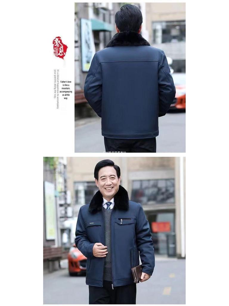 Men's Thick Velvet-Lined Winter Coat for Middle-Aged and Elderly