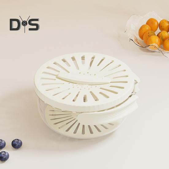 Multi Functional Food Drainage Basket with Foldable Handle Food Grade BPA Free Stackable Fruits Vegetables Storage Basket with Lid