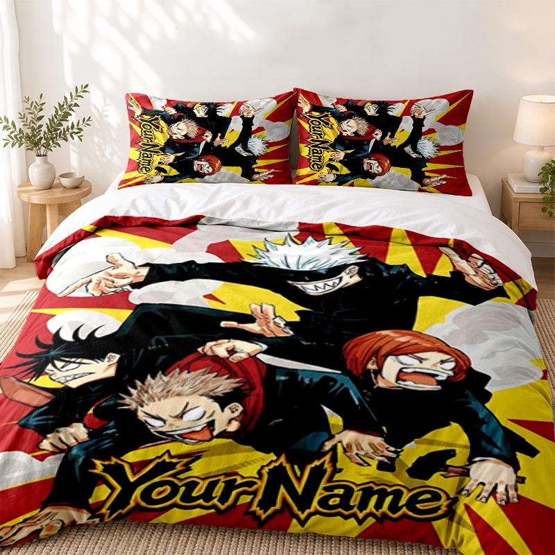 Jujutsu Kaisen Custom Name 3pc set Perfect for bedroom use Comfortable bedding set includes a duvet cover and two pillowcases Ideal birthday or Christ