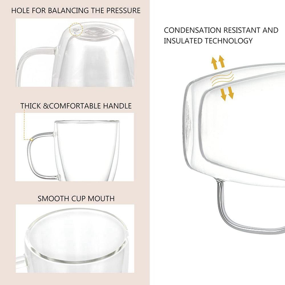 Cappuccino Latte for Juice Milk Glass Cup Coffee Mug Tea Cup Dinking Glasses Insulated Glass Cup