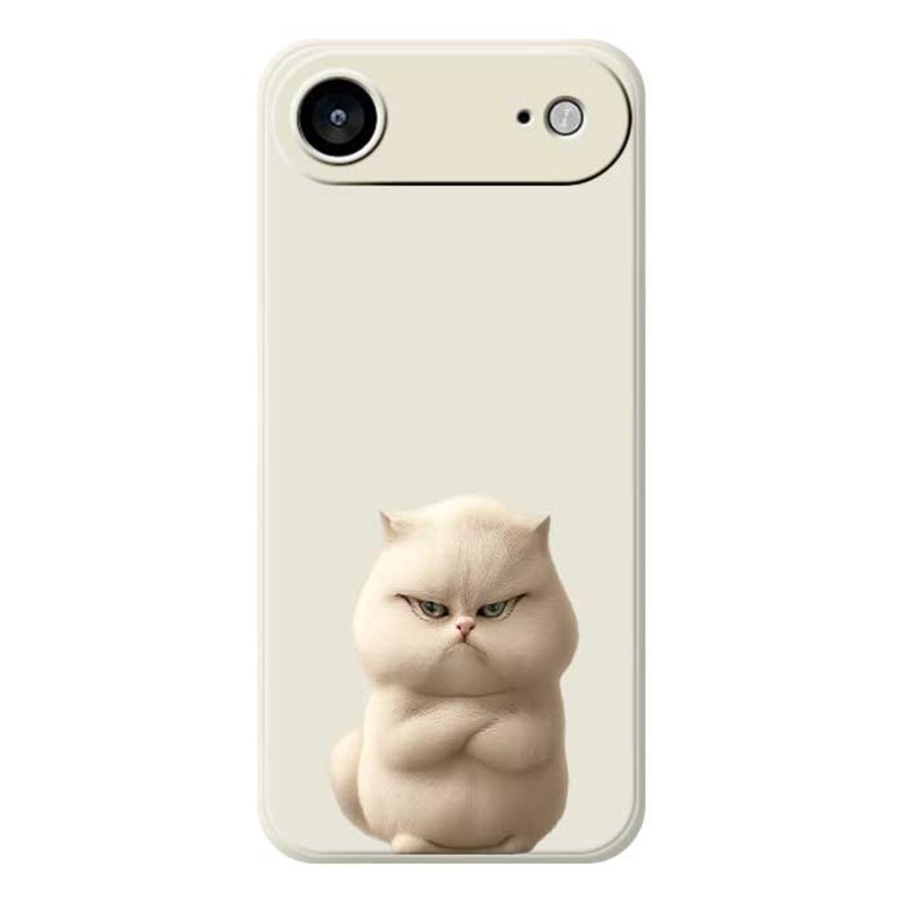 

For iPhone 17 Air Case Angry Cat Pattern Printing Straight Edge TPU Phone Back Cover Beige