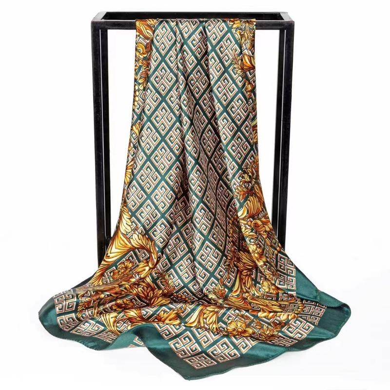 Simulation Silk Scarf Spring and Summer Versatile Sunshade 90 Square Scarf Painted Pearlescent Color Ding Women's Square Scarf Silk Scarf