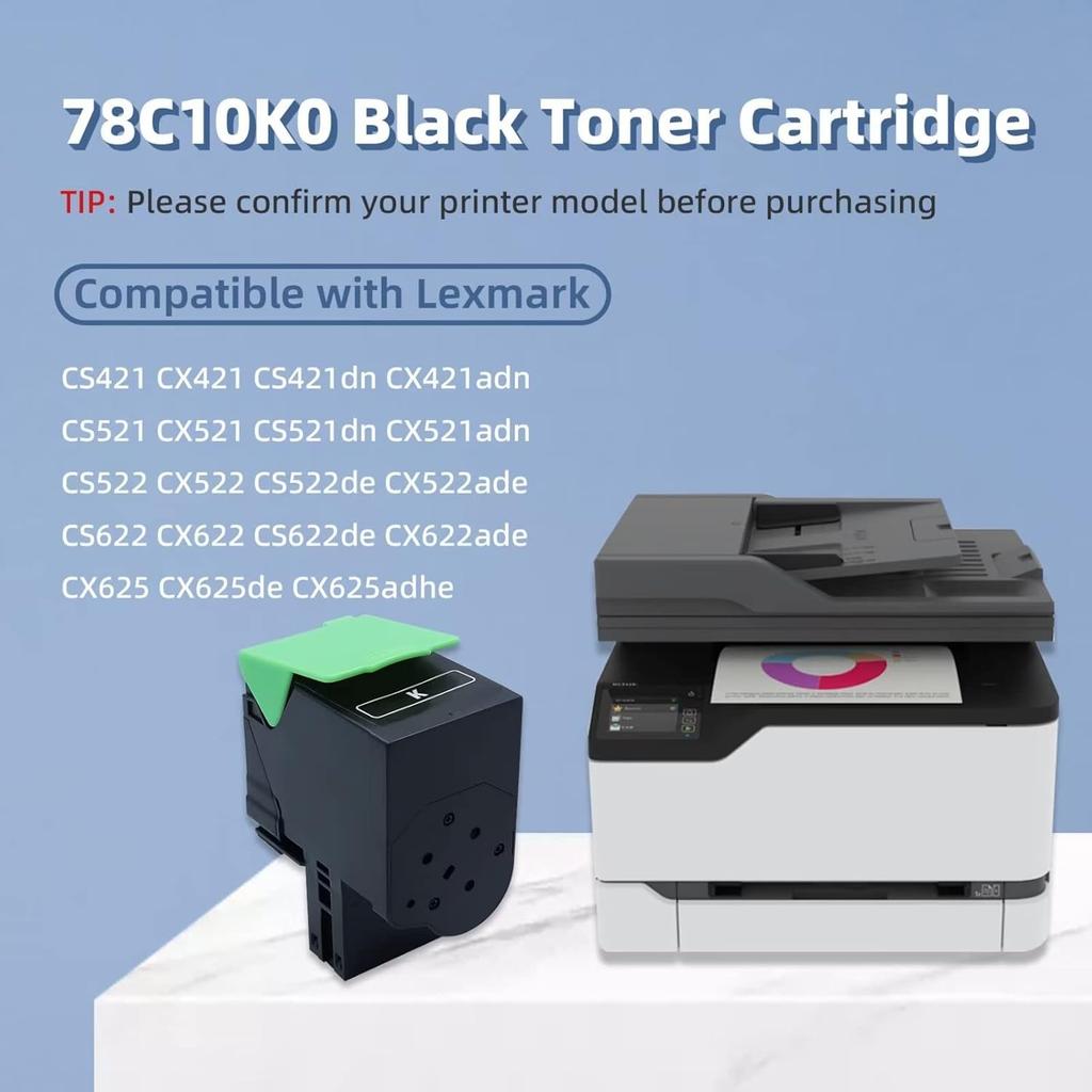78C10K0 Toner Cartridge Black Compatible with Lexmark CS421 CX421 CS421dn CS521 CX521 CS521dn CS522 CX522 CS522de CS622 CX622 CS622de CX622ade CX625