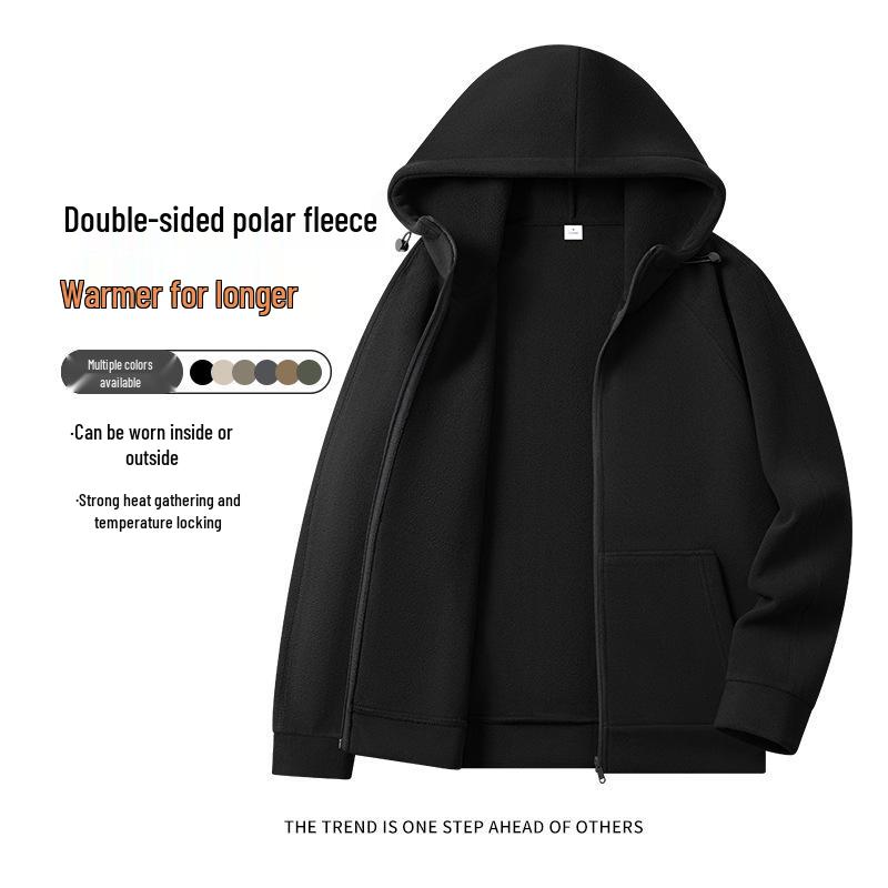 

Men s 500G Heavyweight Hooded Fleece Jacket with Thick Velvet Lining - Windproof 2026 Autumn/Winter Collection 4XL чорний