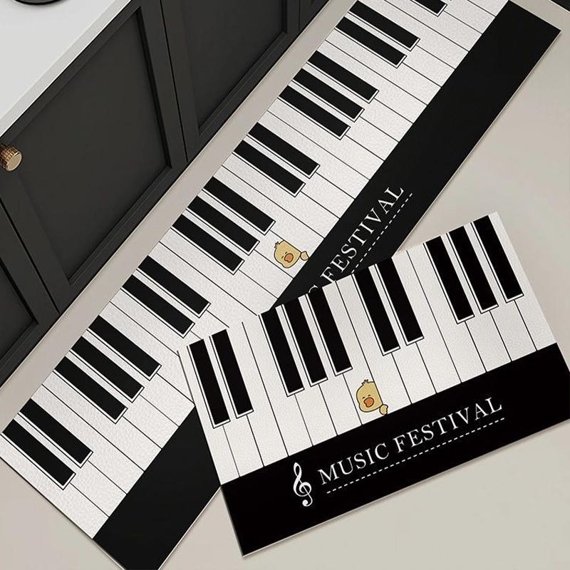 Kitchen Waterproof Carpet Pvc Leather Floor Mat Anti-slip Oil-proof Long Foot Mats Creative Piano Key Rug Home Decoration Rugs