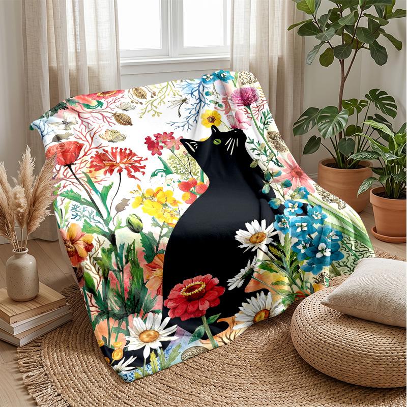 Black Cat in Basket blanket Personalized Name Flannel Blanket Soft Cozy Plush Throw for Sofa Bed Lightweight Home Decor