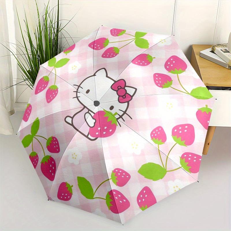 

1pc Hello Kitty Strawberry Theme Umbrella with Plastic Handle,Suitable for All Seasons Home Travel Outdoor UmbrellaSanlio607