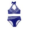 Fashion Women's Sexy Printed  Neck Strap Backless Beachwear Bikini Swimsuit Split Swimsuit