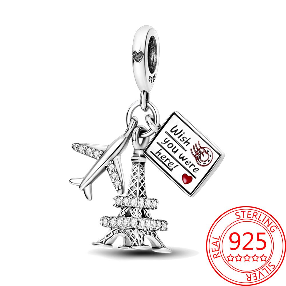 Miedziany Wieża Eiffla Samolot Podróżny Zawieszka Koraliki Pasują do Bransoletki Charm Oryginalnej Dla Kobiet Tworzenie Biżuterii