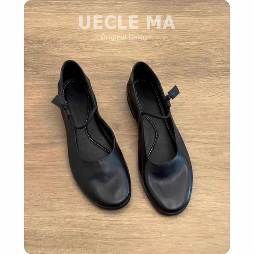 First Layer Cowhide~ Retro Niche Elastic Band Ballet Shoes Soft Sole Comfortable Mary Jane Flat Bottom Shallow Mouth Small Single Shoes
